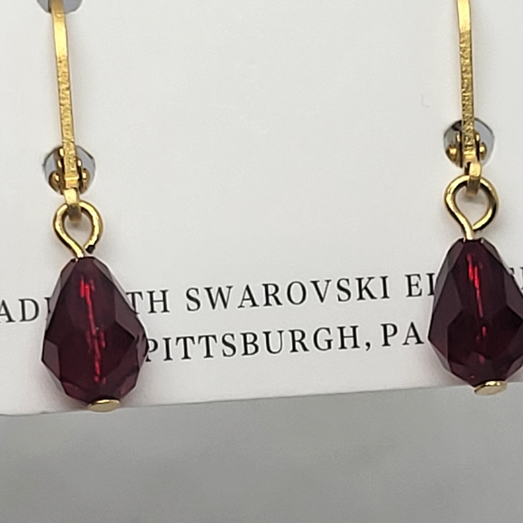 Ruby Red Swarovski Crystal Drop Dangle Earrings - Picture 4 of 6